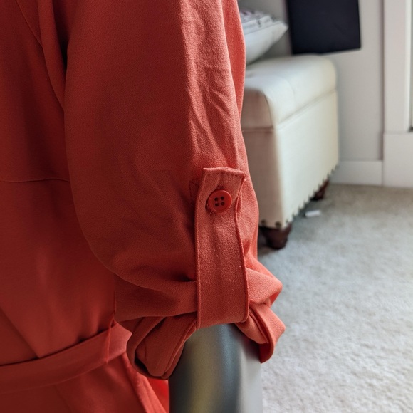 NY&C Woman Size S Orange Dress Side Pockets, Belted Knee Length Unique - Picture 5 of 5